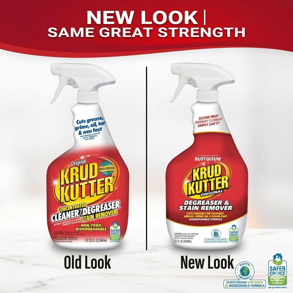 Krud Kutter Original Cleaner Degreaser Spray, 32 oz, Heavy Duty Multi Surface Cleaner for Grease, Oil and Tough Stains, Ready to Use for Kitchen