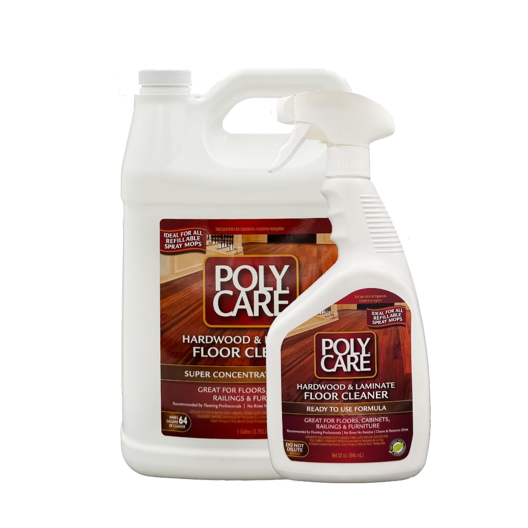 PolyCare Super Concentrate Hardwood & Laminate Cleaner Gallon with 32oz. Ready To Use Spray - Family Pack