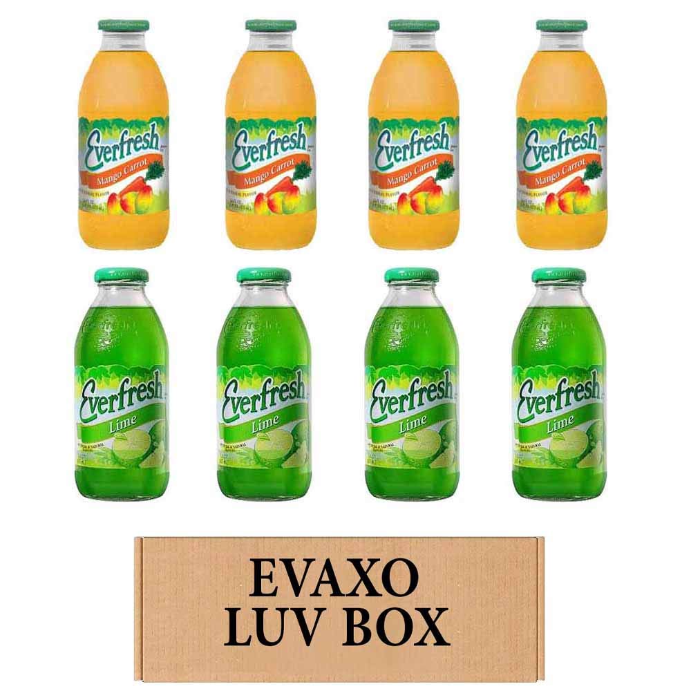 LUV BOX- variety Everfresh Juice 16 oz. pack of 8, Everfresh Mango Carrot, Everfresh Lime. by evaxo
