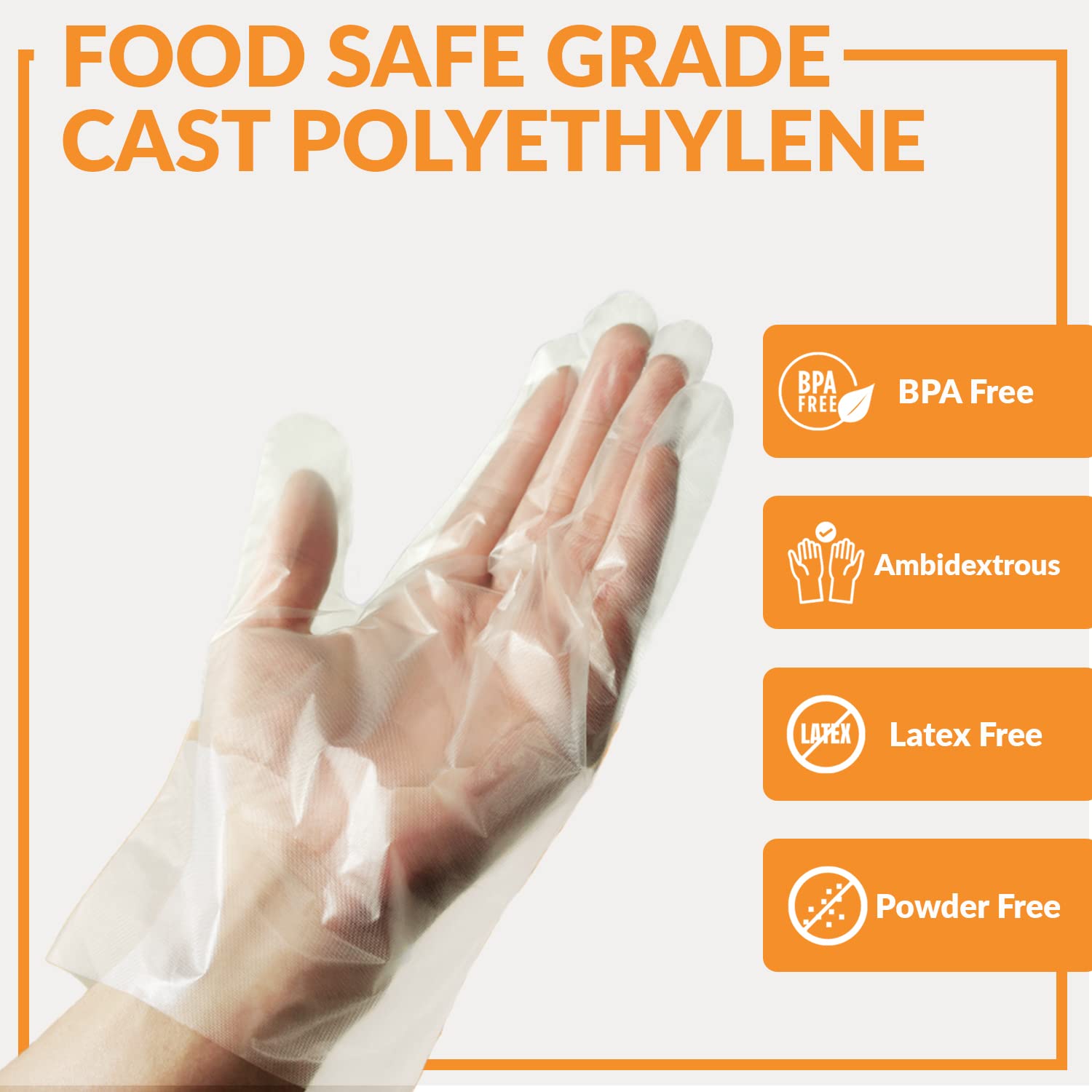 Klex 1000 BPA Free Disposable Heavyweight Cast Poly CPE Gloves, Embossed PE Plastic Glove for Food Handling Food Prep Safe, Latex & Powder Free (1000