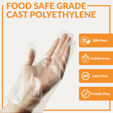 Klex 200 BPA Free Disposable Heavyweight Cast Poly CPE Gloves, Embossed PE Plastic Glove for Food Handling Food Prep Safe, Latex & Powder Free (200