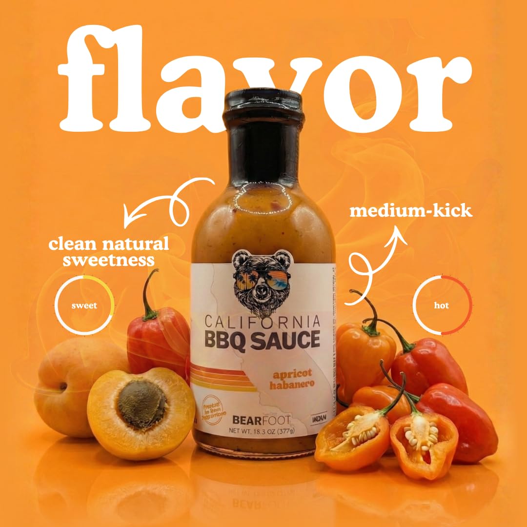 Apricot Habanero BBQ sauce 3-pack - Bearfoot BBQ - Gluten Free, 13.3 Oz, Small Batch, Non GMO, No Preservatives, No Corn Syrup, No Seed Oils