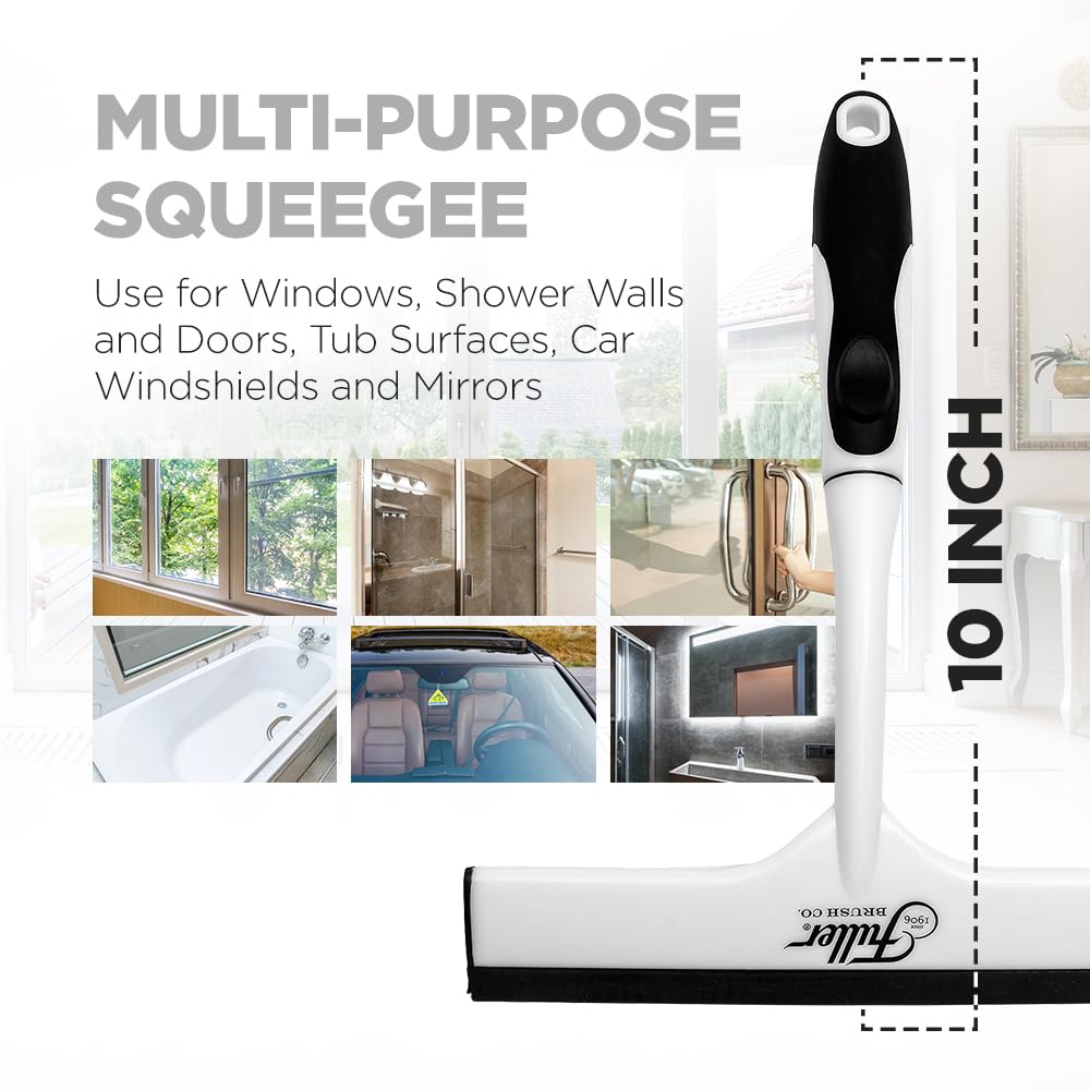 Fuller Brush Easy Grip Handheld Squeegee - for Shower Walls, Doors, Tub Surfaces, Windows, Mirrors & Vehicle Windshields - ThermoPlastic Rubber Blade