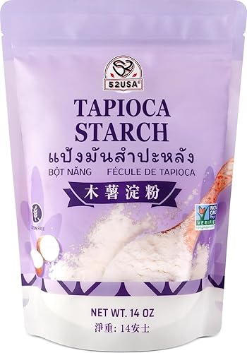 52USA Tapioca Starch, 14oz (Pack of 1), Tapioca Flour (397g), Gluten Free, Kosher, Vegan, No Preservatives, All Natural, Thickener for Soups, Gravies