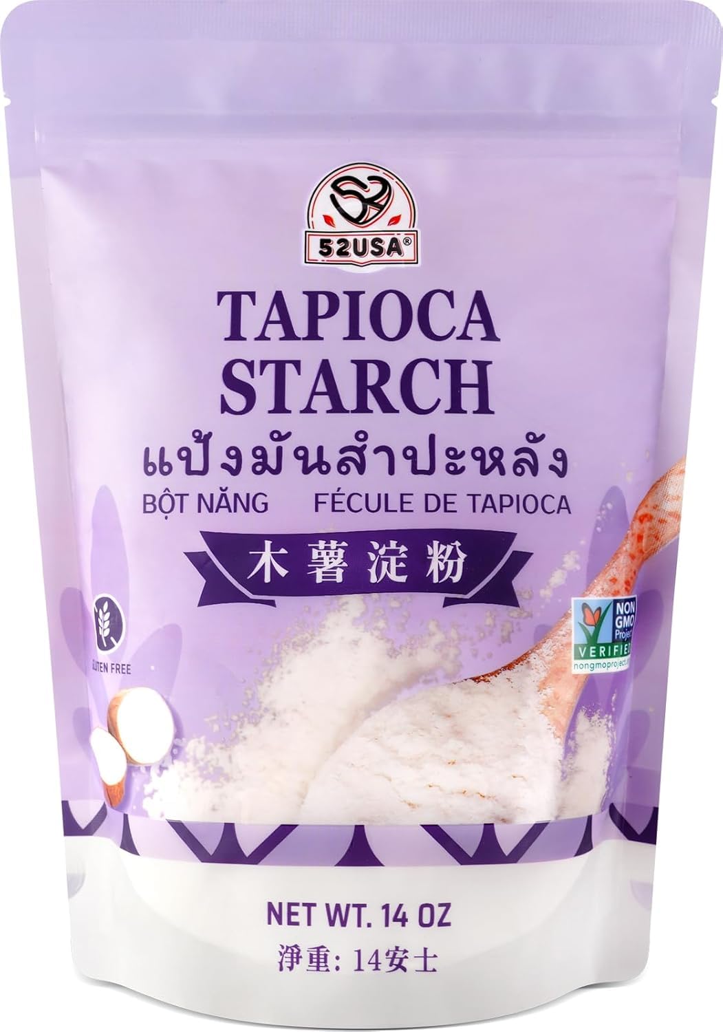 52USA Tapioca Starch, 14oz (Pack of 1), Tapioca Flour (397g), Gluten Free, Kosher, Vegan, No Preservatives, All Natural, Thickener for Soups, Gravies