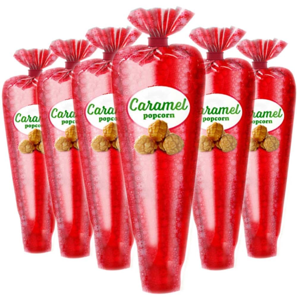 Gourmet Popcorn - 6 Caramel Corn Mini Cones - Small Storage Space Friendly & Great Stocking Stuffers and Exclusive Inspirational Sticker! 13.2oz total