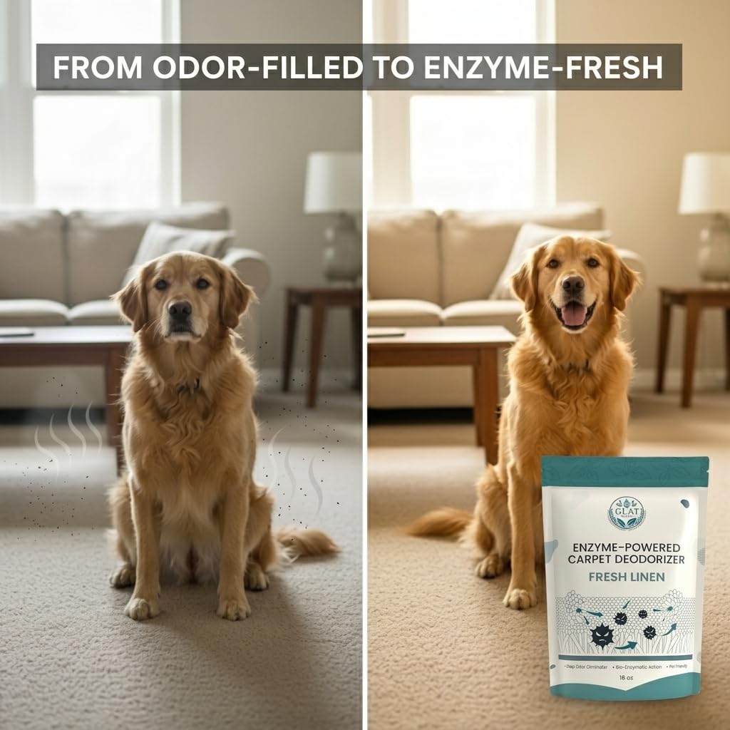 GLAT Group Enzyme-Powered Carpet Deodorizer (Powder) - Fresh Linen | Natural Pet Odor Eliminator | Bio-Enzymatic Formula, Premium Performance, Eco