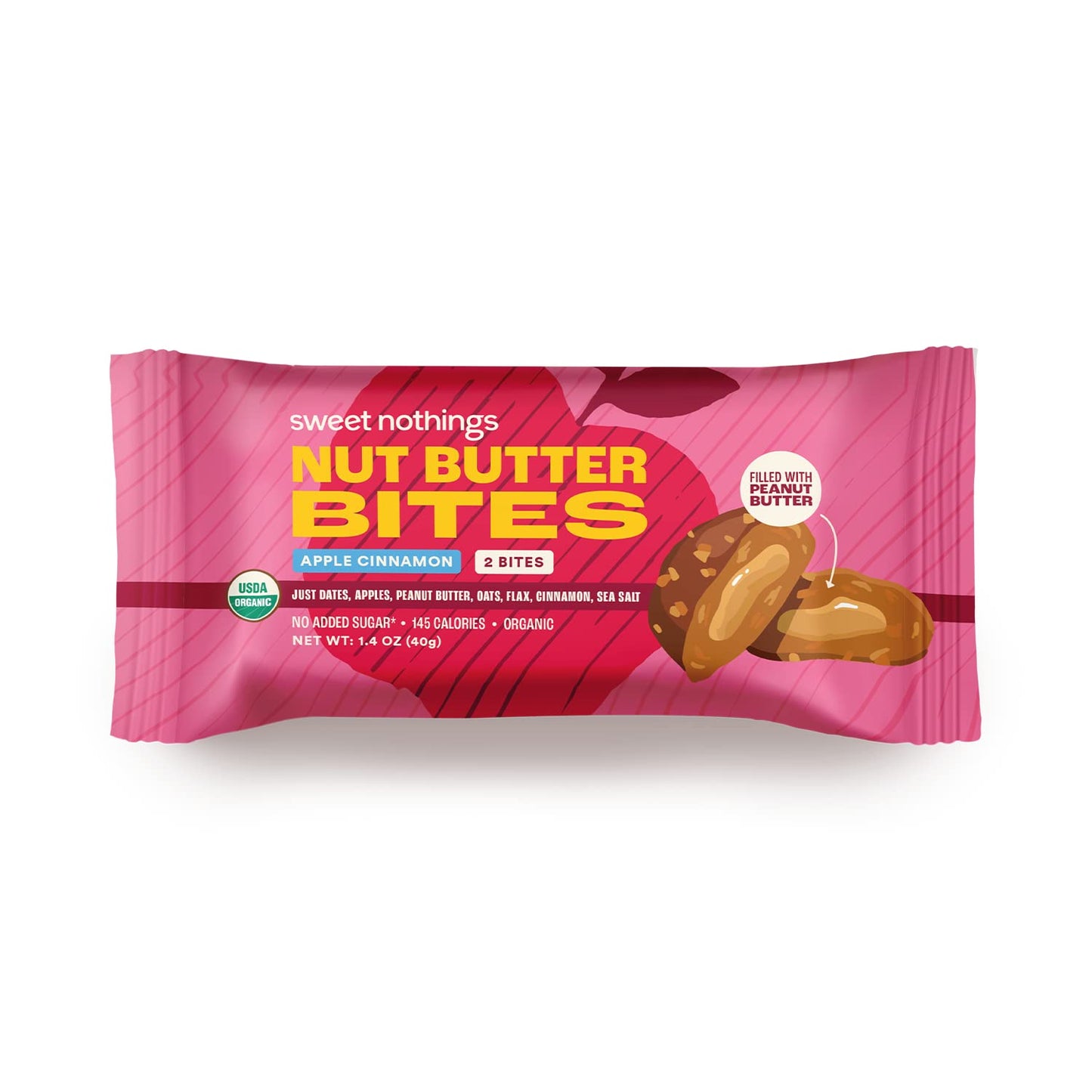 Sweet Nothings, Superfood Nut Butter Bites Organic Snack, Apple Cinnamon with Peanut Butter, 2 Bite Pack - No Added Sugar, Plant Based, Vegan, Only 7