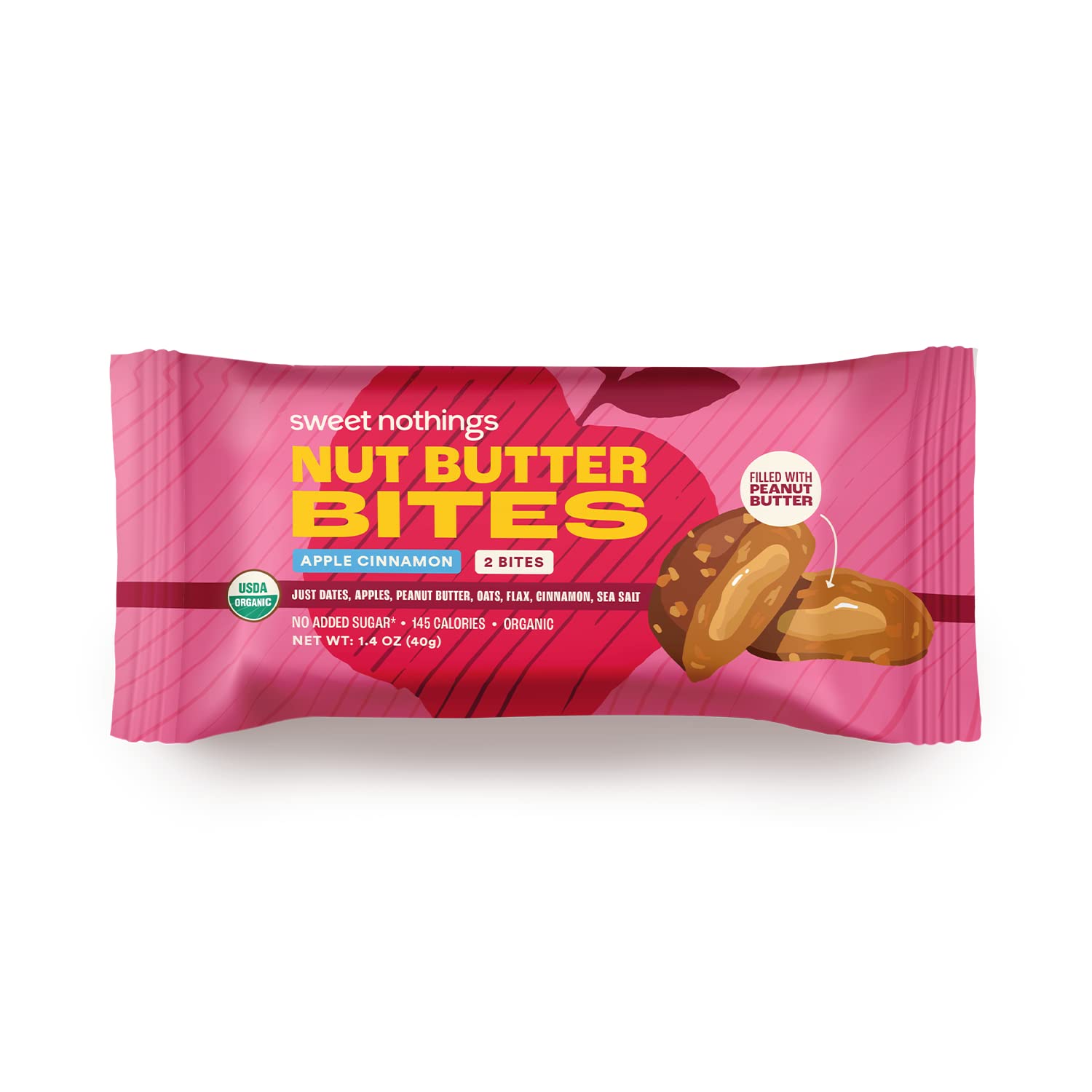 Sweet Nothings, Superfood Nut Butter Bites Organic Snack, Apple Cinnamon with Peanut Butter, 2 Bite Pack - No Added Sugar, Plant Based, Vegan, Only 7