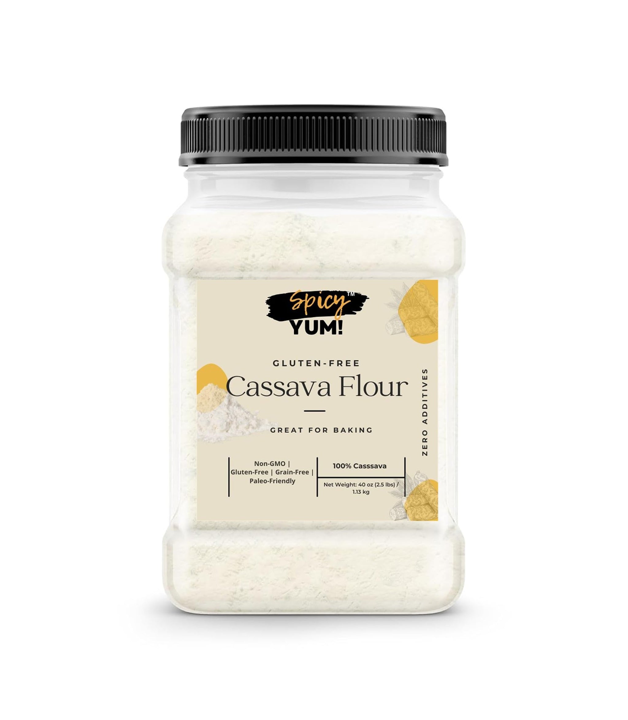 Spicy Yum! Cassava Flour Gluten-Free, Grain-Free, Paleo & Keto Friendly - All-Purpose Flour for Baking & Cooking (Non-GMO, Nut-Free) (2.5 lbs. (40