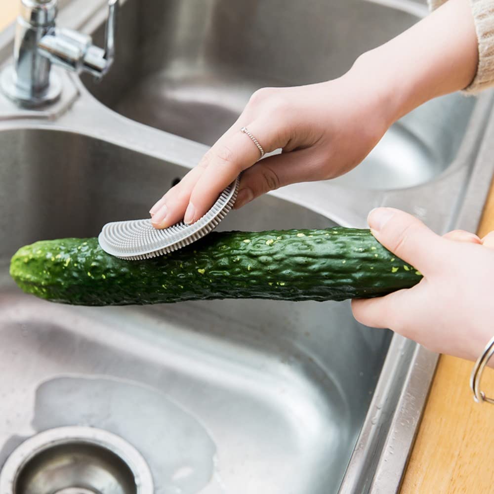 Non-Scratch Silicone Sponges Cleaning Brush Round Shape Kitchen Scrubber Sponges for Vegetable Fruits Pot Pan Dish Bowl(White)