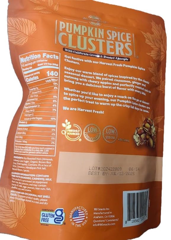 180 Snacks Pumpkin Spice Snack Clusters, Low Sodium, Low Cholestrol - 15 Ounces
