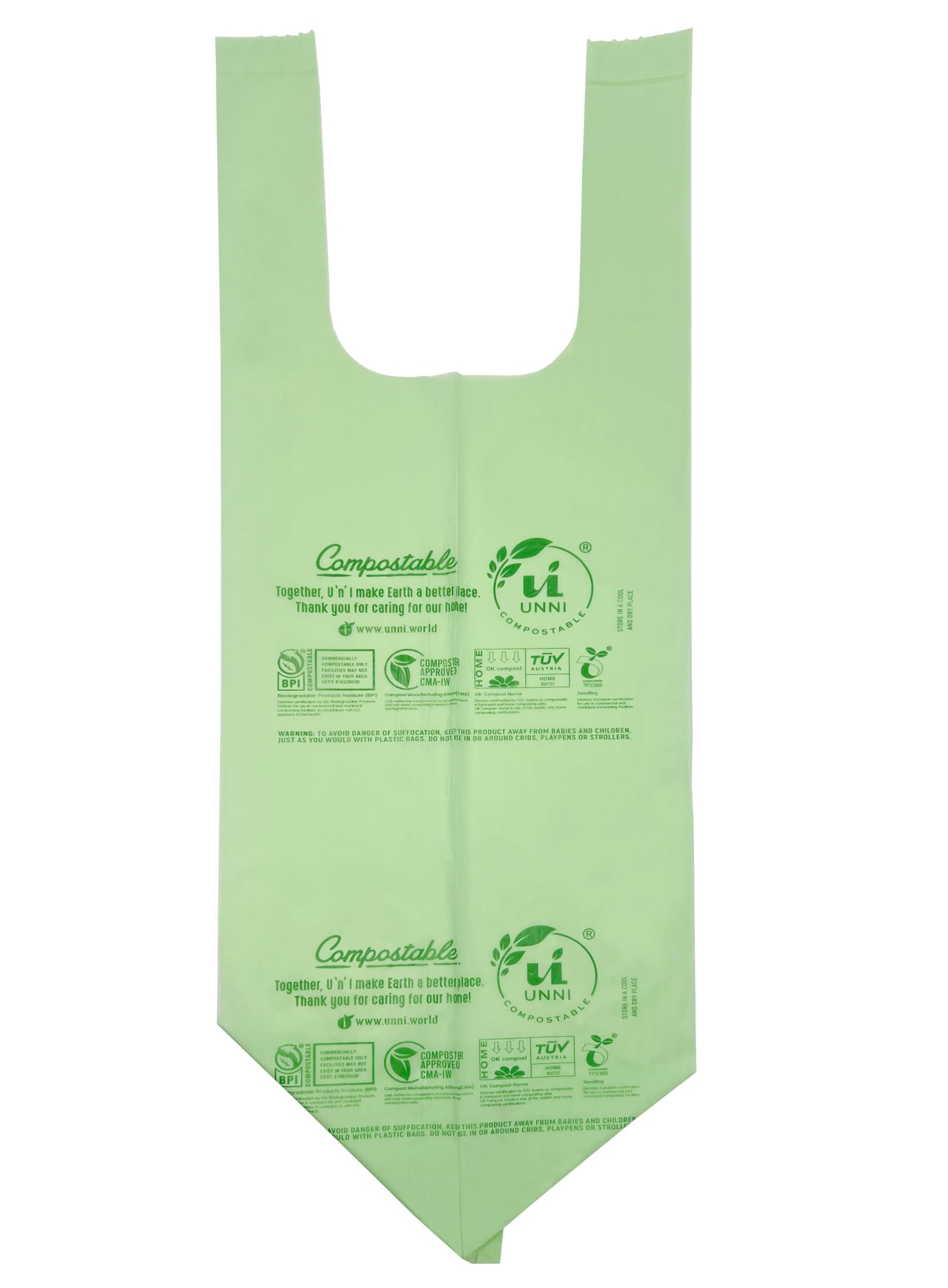 UNNI 8 Gallon Compostable Trash Bags with Tie Handles, 30 Count Small Food Scrap Kitchen Compost Bags for Countertop Bin, Certified by BPI, CMA & OK