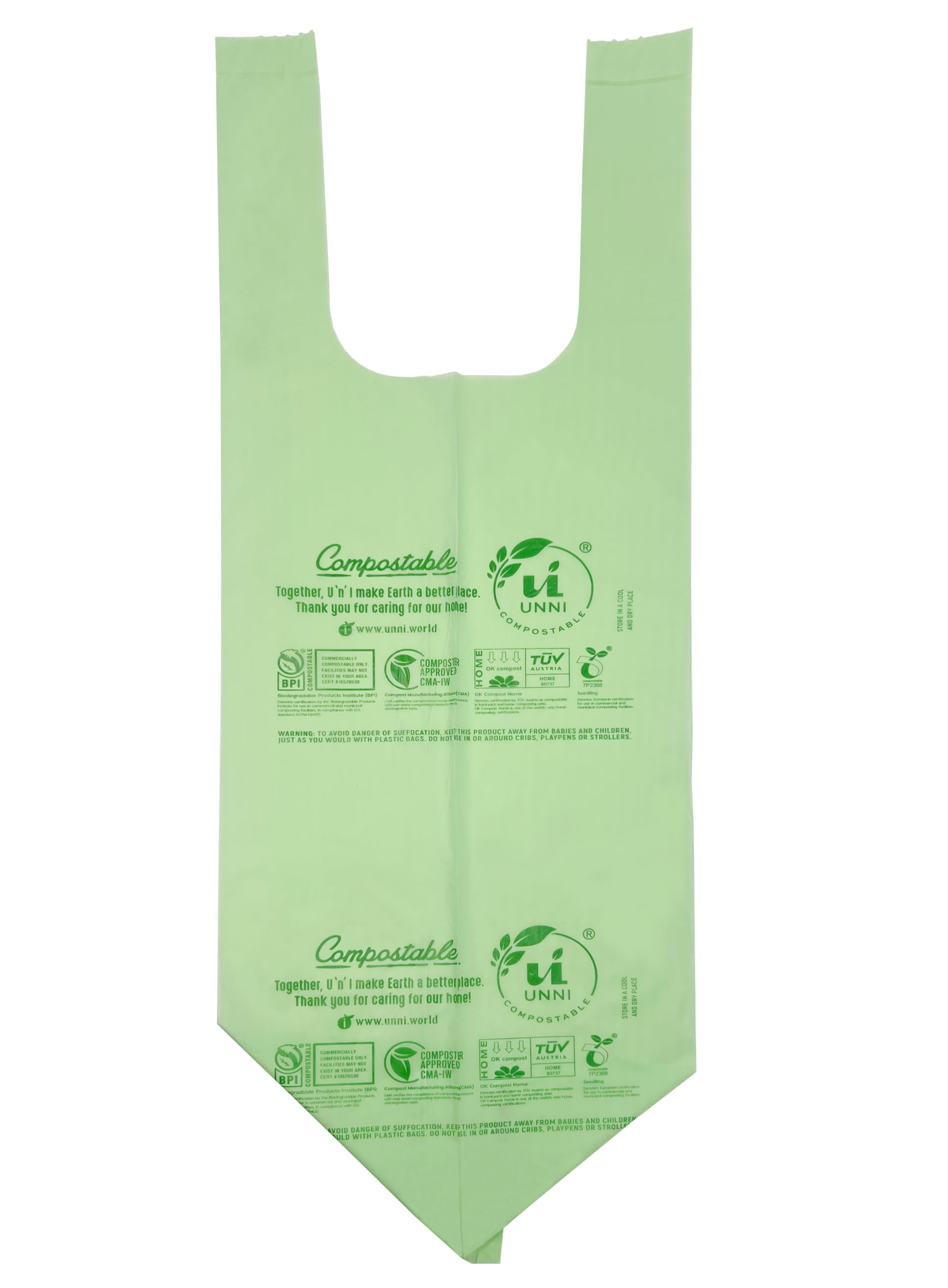 UNNI 8 Gallon Compostable Trash Bags with Tie Handles, 30 Count Small Food Scrap Kitchen Compost Bags for Countertop Bin, Certified by BPI, CMA & OK