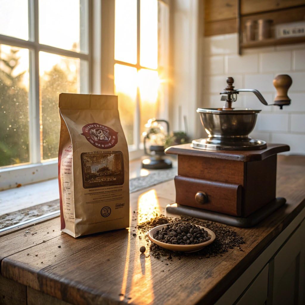 Bones Coffee Company Fallout Rocky Route 66, Rocky Road Flavored Coffee, Medium Roast Low Acid Arabica Beans Compatible with Auto drip and French