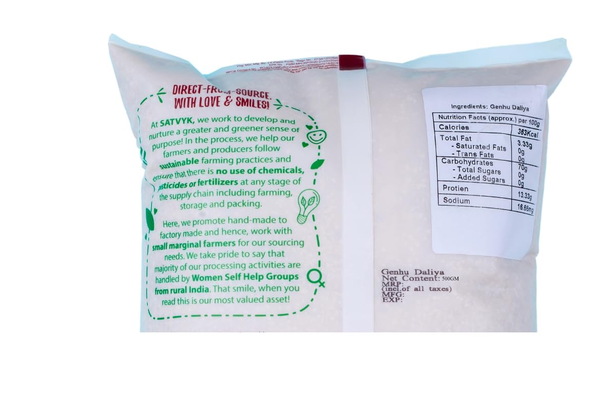 S Siddhagiri's SATVYK THE HEALTH re STORE Organic Dalia/Daliya (Genhu (Wheat) Dalia - 500gms) 17.63 OZ