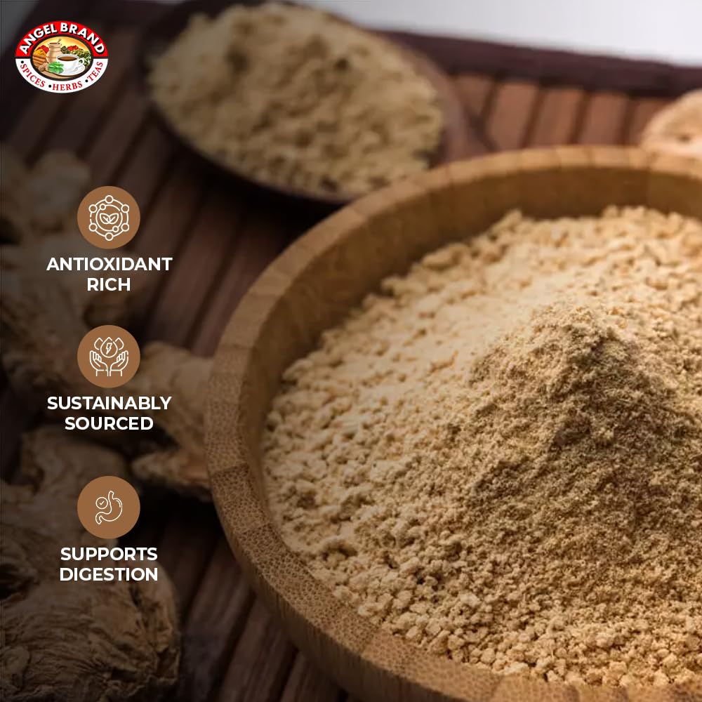 Angel Brand Ginger Powder 13 oz Bottle - Premium Ground Ginger Root Powder for Baking, Cooking, Smoothies, and Spice Blends.