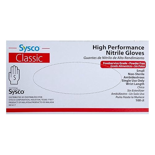 SYSCO Classic HIGH Performance Blue Nitrile Gloves Size Small Powder Free, 100 Count