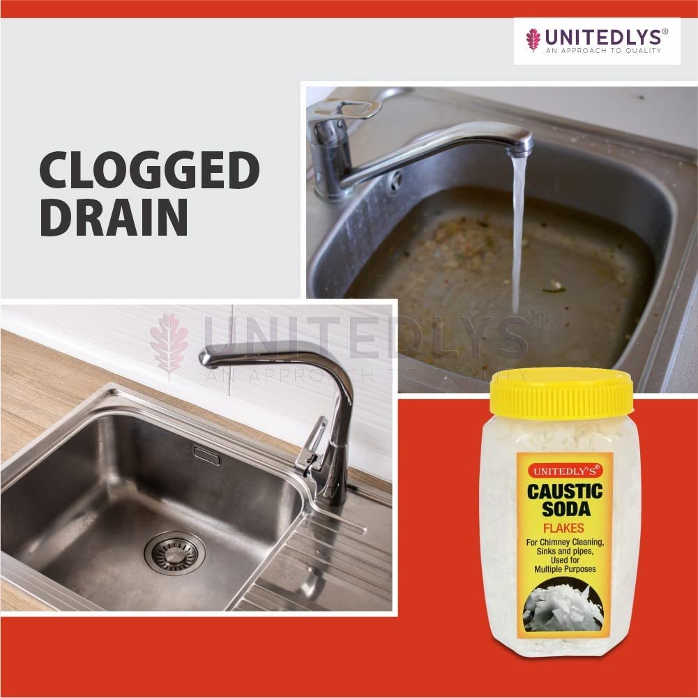 Mesliz Caustic Soda - Fast-Acting, Non-Toxic & Odorless Formula to Clear Blockages Instantly - Unblock Clogged Sinks & Pipes with Chimney & Drain