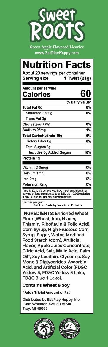Sweet Roots Green Apple Licorice Twists - Jumbo Soft Licorice Sticks Made with Real Fruit Juice | Gourmet Apple Candy for Snack Lovers | Vegan