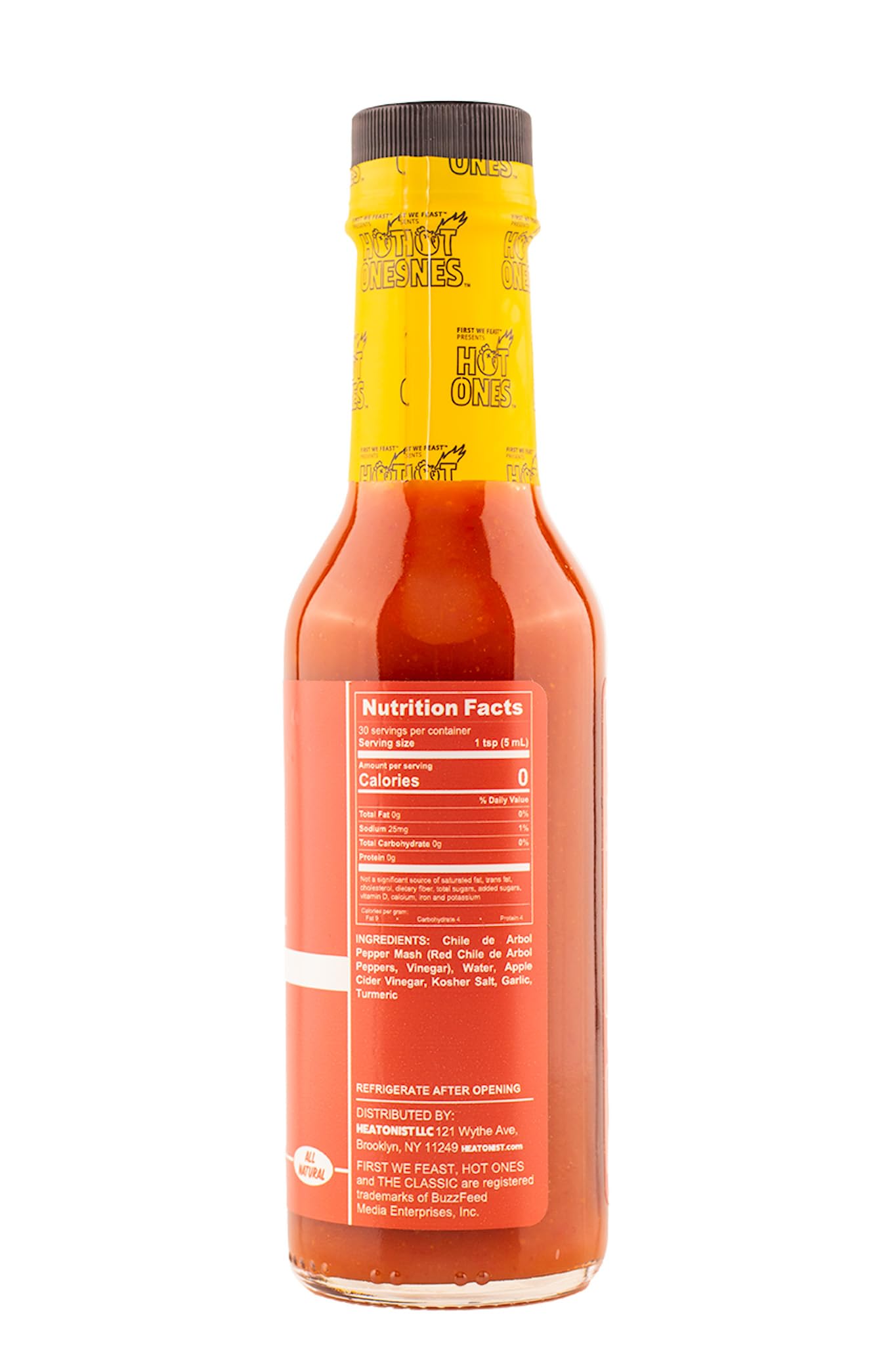 Hot Ones The Classic Hot Sauce Made With Natural Ingredients & Strong Flavors From Organic Chile De Arbol Peppers, 5 fl oz Bottle (1-Pack)