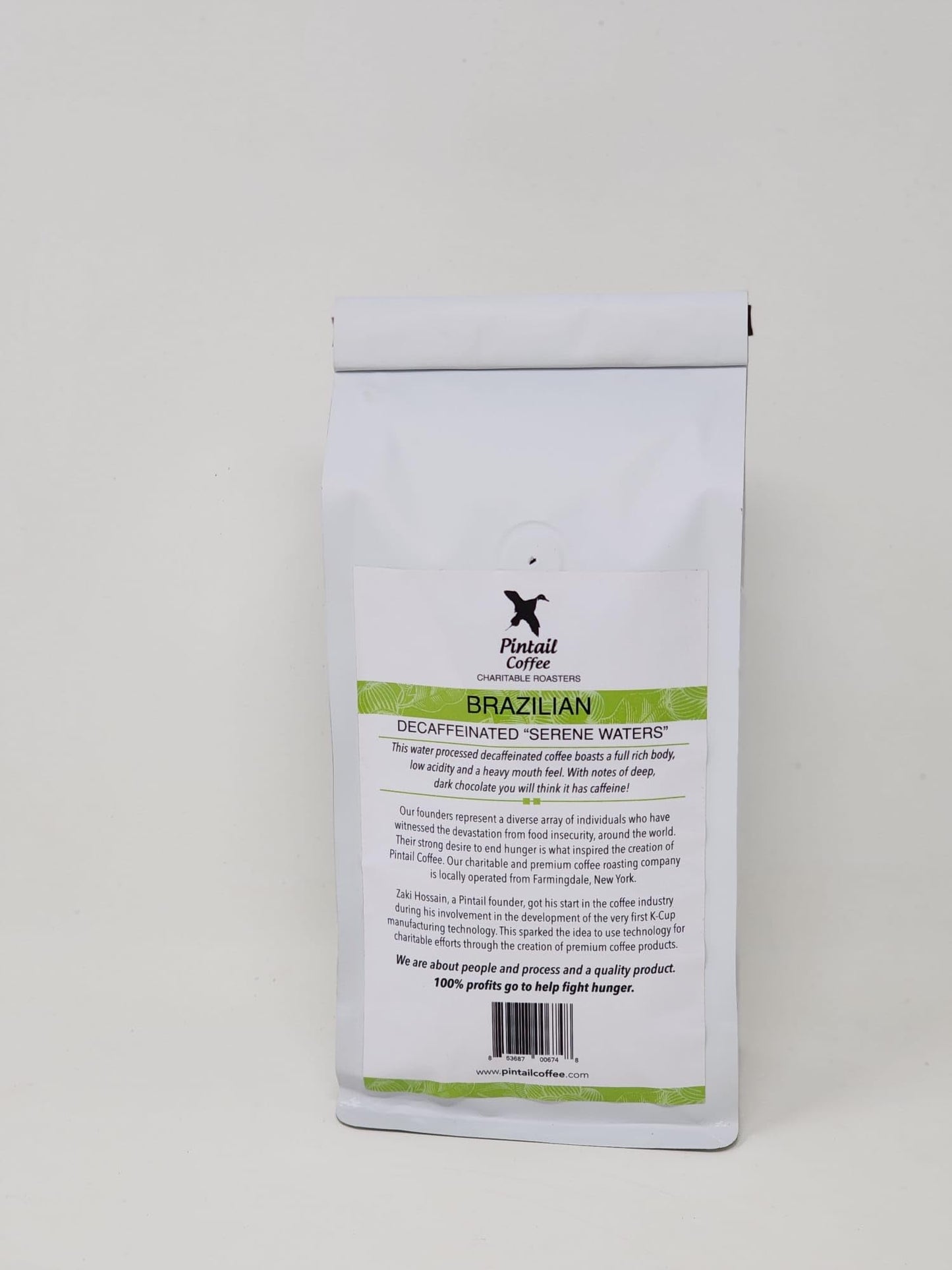 Pintail Coffee - Brazilian "Serene Waters" Decaffeinated Whole Bean Coffee, 12oz bag