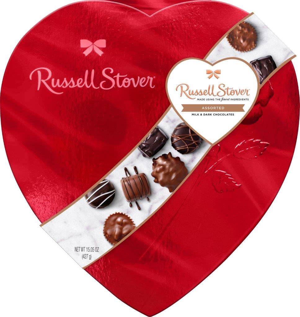 Russell Stover Valentine's Assorted Milk & Dark Chocolate Red Foil Heart Gift Box, 15.05 oz. (26 pieces)