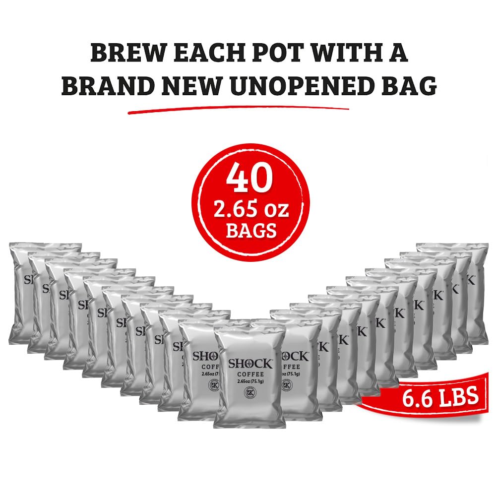 Shock Coffee Ground Stay Fresher Packs. The Strongest Caffeinated All Natural Coffee, Up to 50% more Caffeine than Regular Coffee, 6.6 pounds