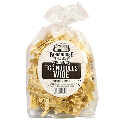 Gluten Free Wide Egg Noodles - Farmhouse Preserve Double Egg Yolk Amish Noodles, Chicken Noodle Soup, Stroganoff, Casseroles, Sheet-Cut, Rice Flour