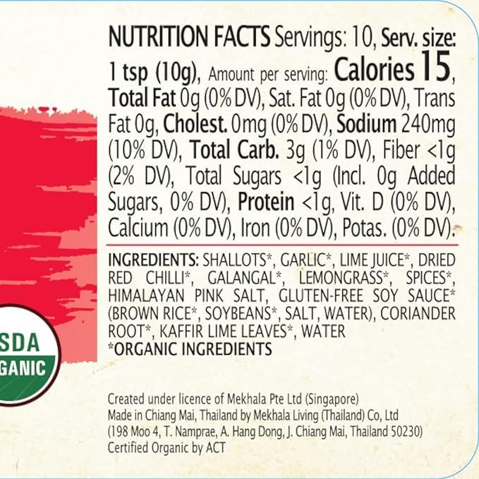 Mekhala Organic Thai Red Curry Paste. VEGAN. GLUTEN-FREE. NO ADDED SUGAR. Versatile. HOT (6x3.53oz)