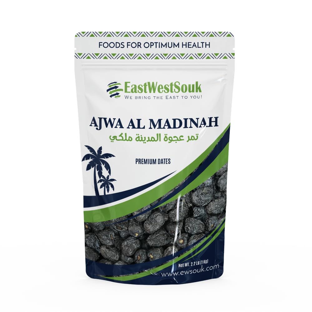 Ajwa Al Madina Dates - Premium Quality - 2.2lb (1000g) - Imported from Madinah Munawwara, Saudi Arabia - Perfect for Ramadan Gift - Fiber-Rich Snack