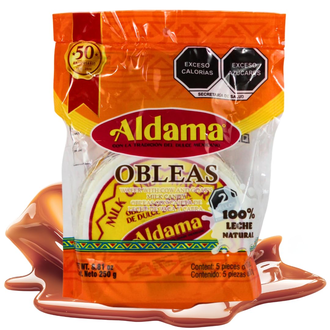 ALDAMA Medium Obleas Mediana Wafer Milk Candy - 8.81 oz | Creamy Mexican Oblea Cookies with Dulce de Leche Filling (1-Pack)