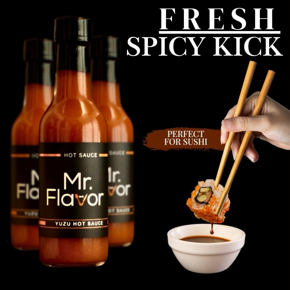 Mr. Flavor Yuzu Hot Sauce - Exotic Citrus Blend for Gourmet Dishes, Subtle Heat, Perfect for Seafood & Cocktails, 5oz