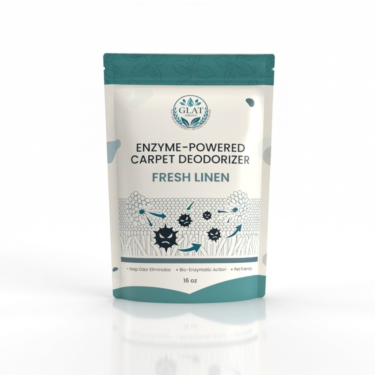 GLAT Group Enzyme-Powered Carpet Deodorizer (Powder) - Fresh Linen | Natural Pet Odor Eliminator | Bio-Enzymatic Formula, Premium Performance, Eco