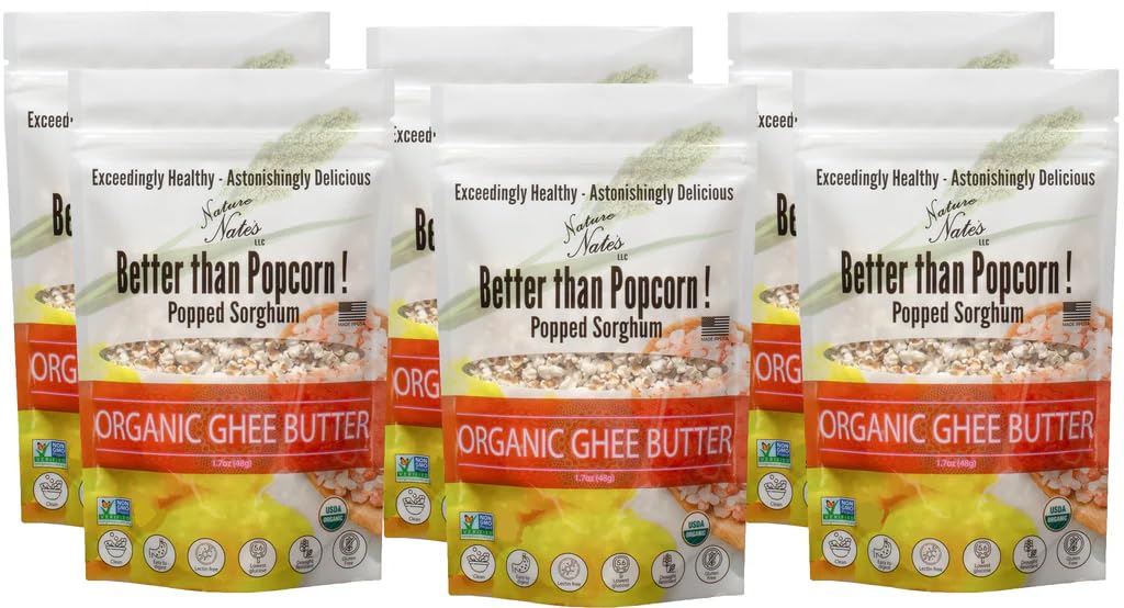 Nature Nate’s Popped Sorghum, Ghee Butter - Keto & Gluten Free, Healthy Snacks, Better Than Popcorn, Popcorn Alternative, Made in USA - 1.7 Ounce