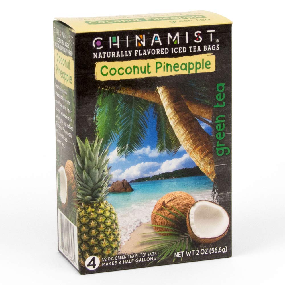 China Mist Iced Tea - Coconut Pineapple Green Tea Infusion - Refreshing and Delicious - Each Tea Bag Yields 1/2 Gallon - 4 bags.