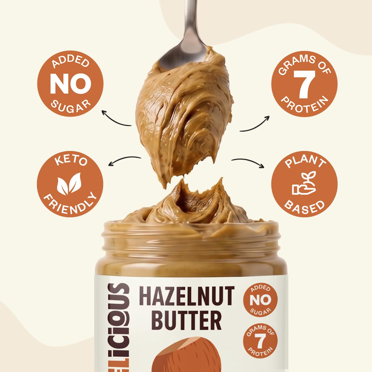Hazelicious CLASSIC Hazelnut Butter, 2 Simple Ingredients - Hazelnuts & Sea Salt, No Added Sugar, No Palm Oil, 7g Protein, Creamy & Spreadable Nut