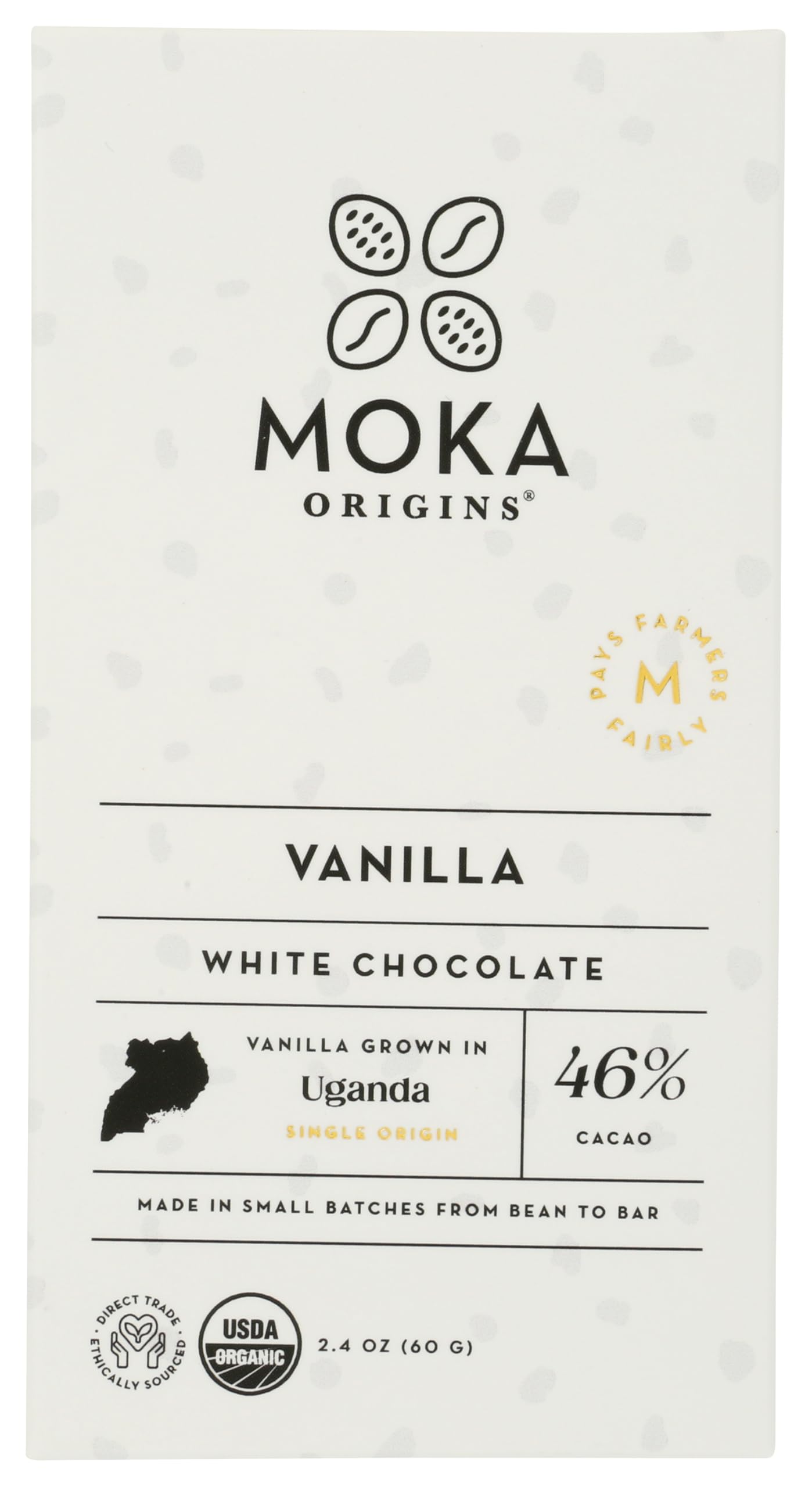 Moka Origins Organic Vanilla White Chocolate Bar, 2.4 OZ