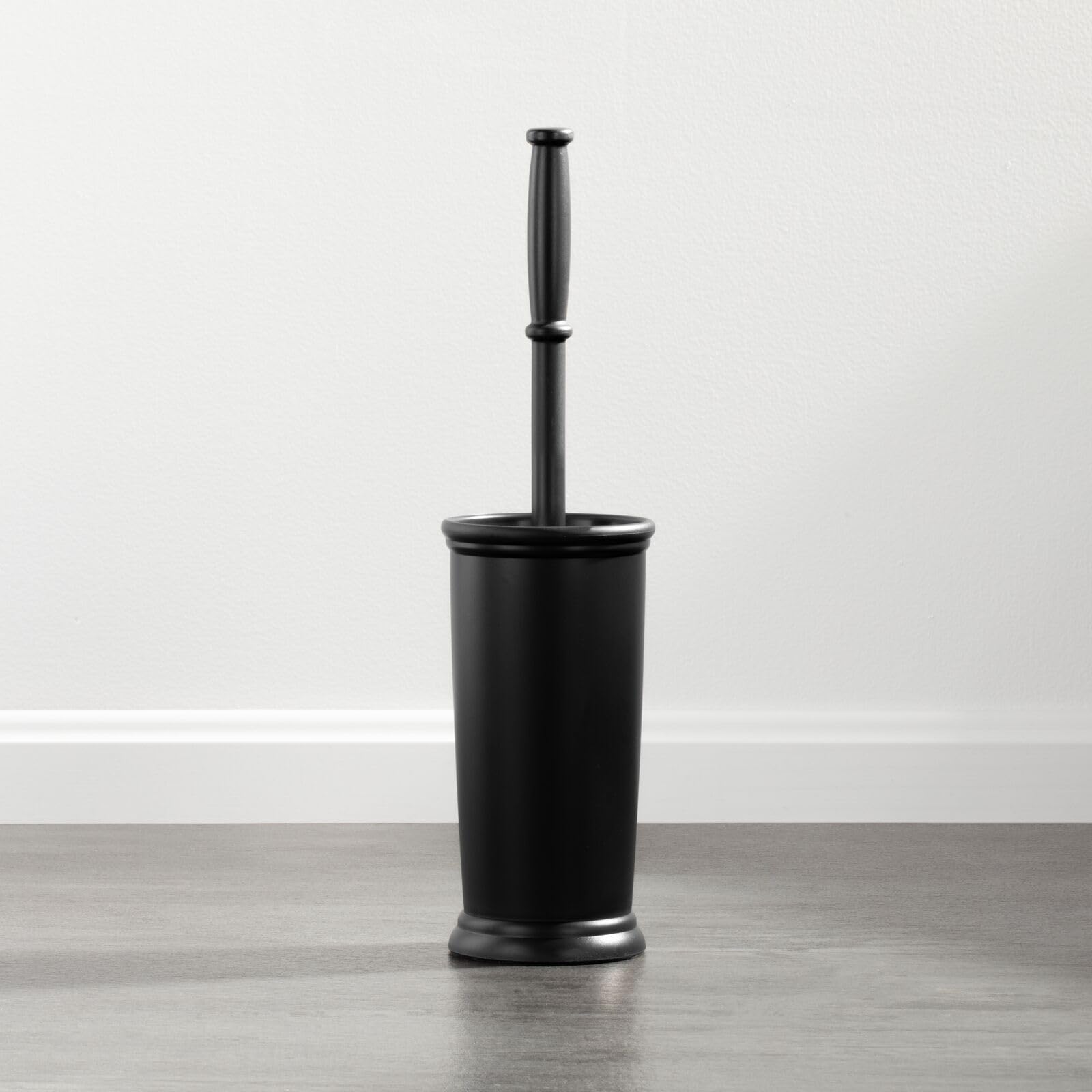 mDesign Toilet Bowl Brush and Holder - Covered Bathroom Toilet Brush - Standing Toilet Bowl Scrubber in Modern Holder - Compact, Space Saving, Deep