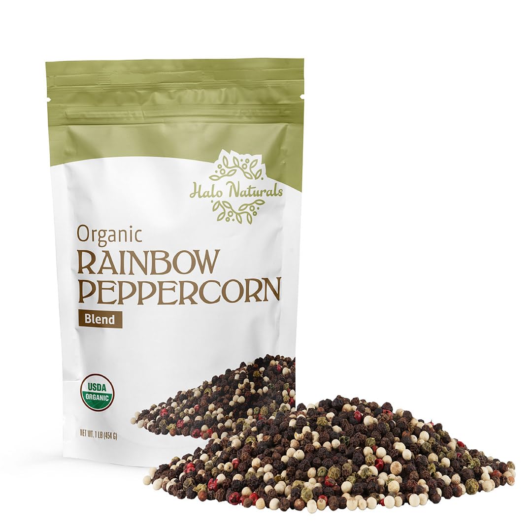 Halo Naturals Organic Rainbow Peppercorn Blend, 1 Pound USDA Certified | Resealable Pouch| Packaged in The USA