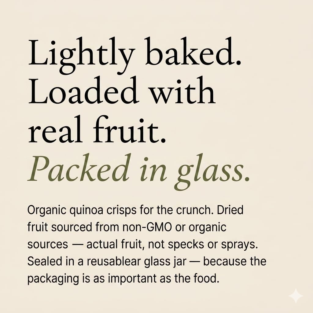 Kin Kitchen non-GMO Granola & Organic Quinoa Crisps, in a Glass Jar Recyclable and Resusable. Made with Real Fruit. No Artificial Colors, Flavors, or