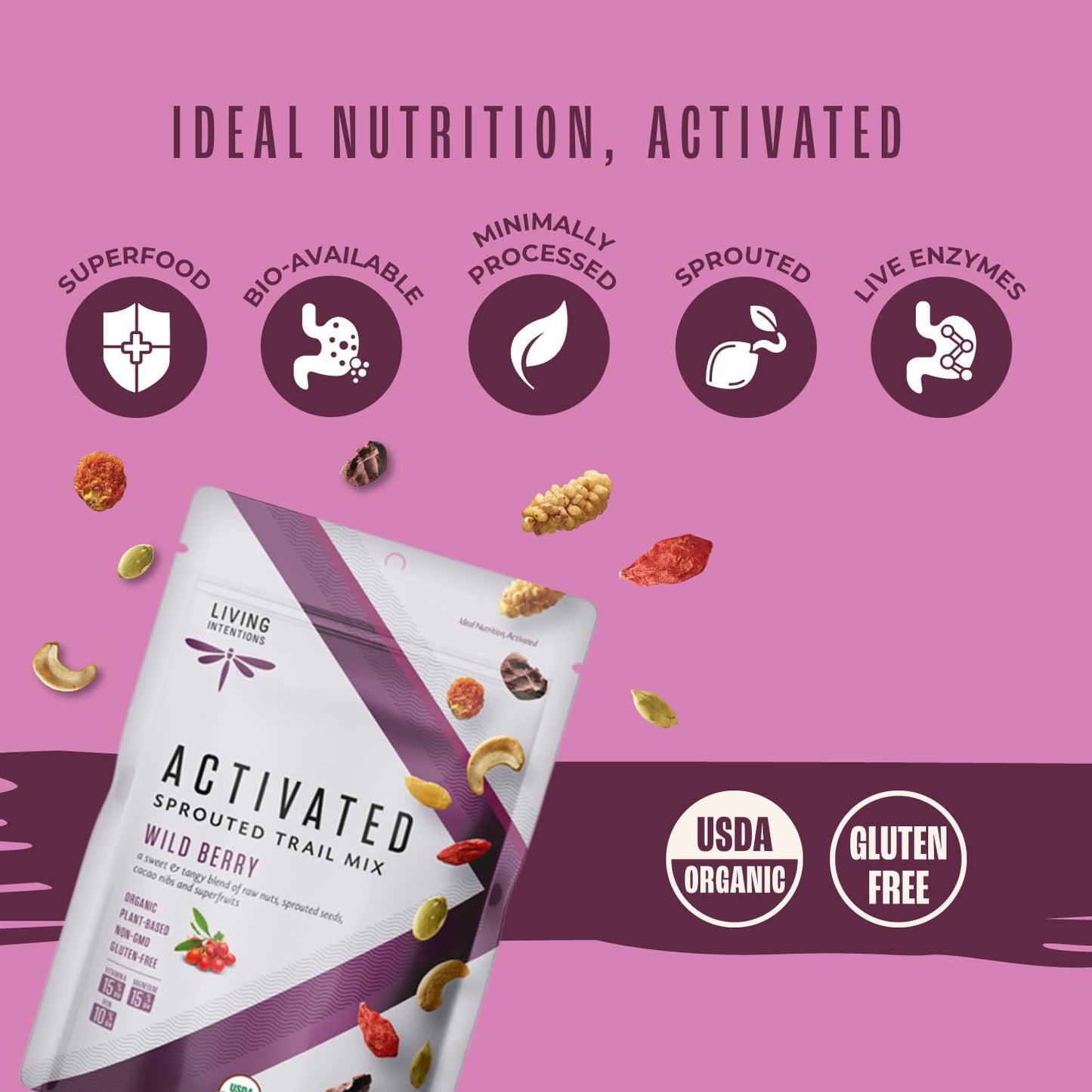 Living Intentions Organic Wild Berry Trail Mix - NonGMO - Gluten Free - Vegan - Paleo - 7 Oz