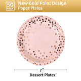 CENLBJ Pink & Rose Gold Dots Party Paper Plates, 50 PCS Disposable Party Supplies Dessert Paper Plates for Birthday Wedding Bridal Shower Supplies (7