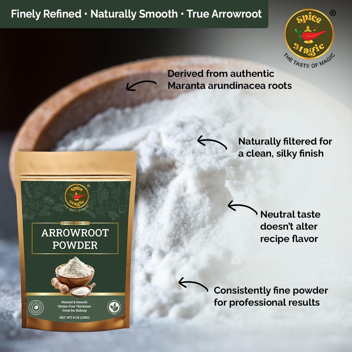 Spice Magic Arrowroot Powder 8 oz (226 g) | Premium Gluten-Free Thickener | Ideal for Sauces, Gravies, Baking & Soups | Cornstarch Substitute
