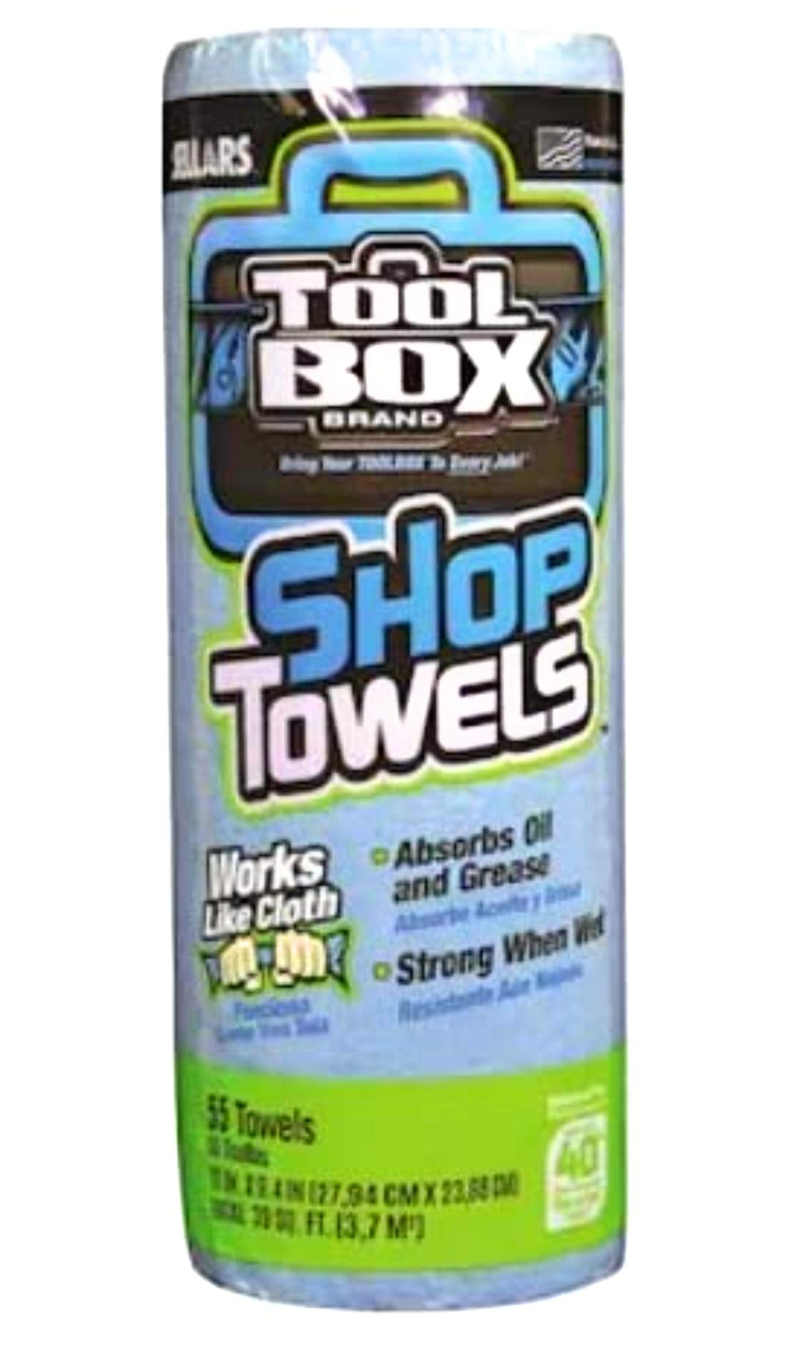 Sellars ToolBox Z400 Blue Shop Towel Recycled Disposable 54400, 11" L x 9.4" W, (1 Roll of 55 Sheets)