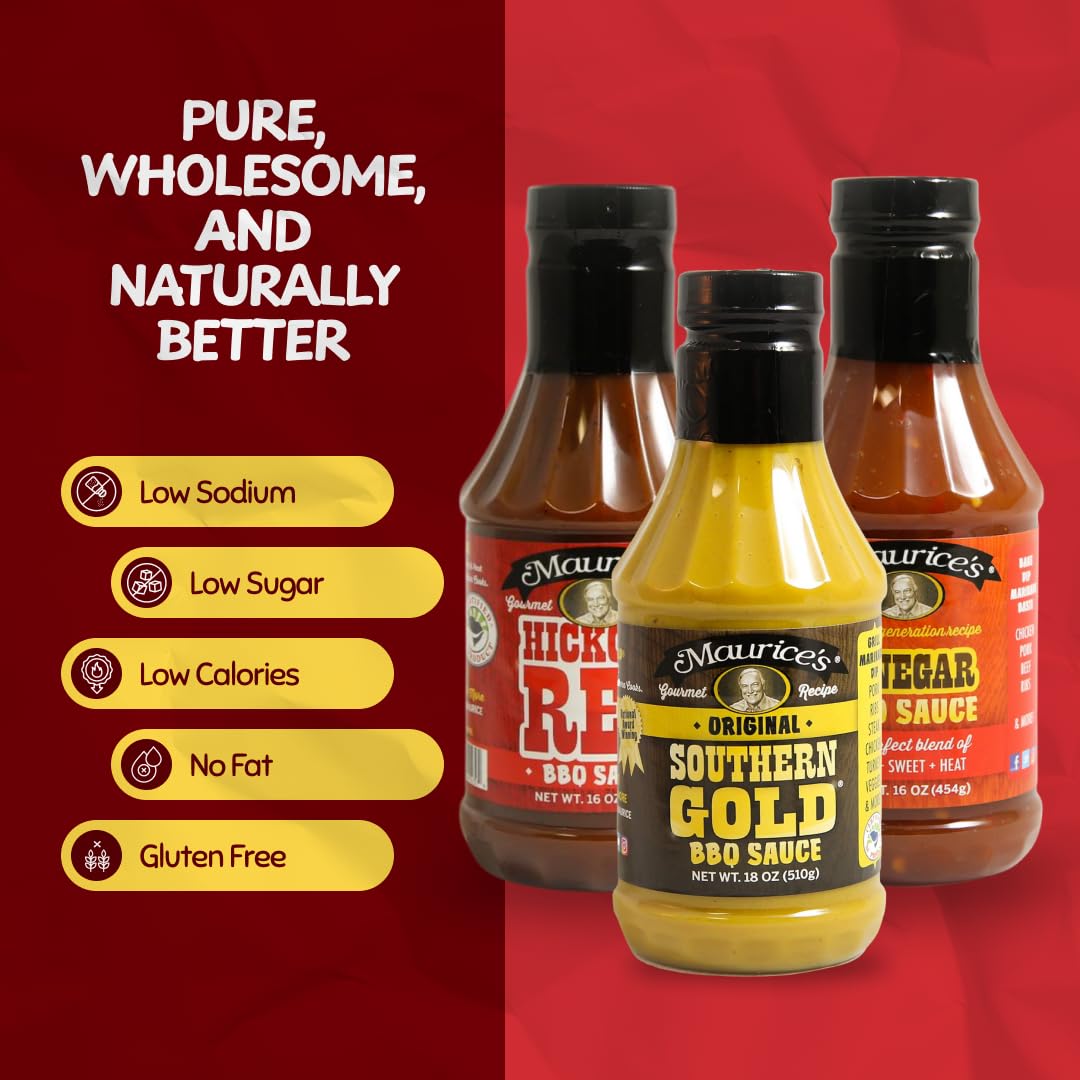 Maurice's Barbeque Grill Variety Set - Southern Gold® BBQ Sauce, Barbeque Seasoning & Rub, Vinegar BBQ Sauce & Hickory Red Barbecue