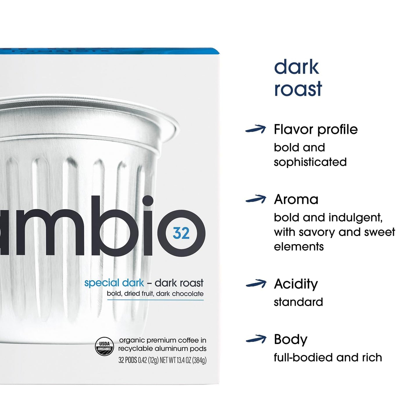 Cambio Roasters Special Dark Roast Organic Coffee Pods - The Only Organic Recyclable Aluminum Coffee Pods, Small Batch Roasted, Keurig® Compatible
