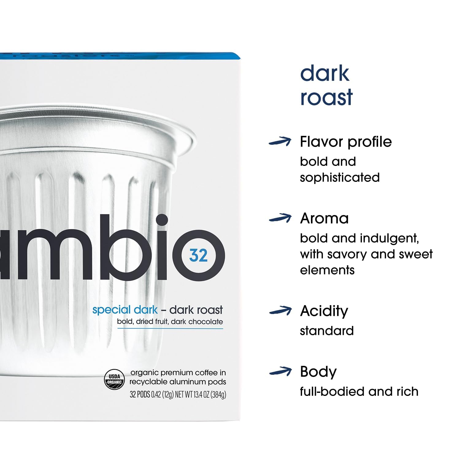 Cambio Roasters Special Dark Roast Organic Coffee Pods - The Only Organic Recyclable Aluminum Coffee Pods, Small Batch Roasted, Keurig® Compatible
