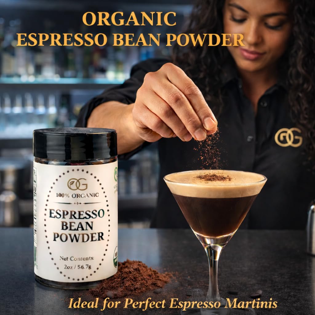 Organic Espresso Bean Powder - Ultra Fine Coffee Powder for Espresso Martini Garnish, Craft Cocktails, Desserts & Baking - 100% Organic Espresso Beans