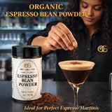 Organic Espresso Bean Powder - Ultra Fine Coffee Powder for Espresso Martini Garnish, Craft Cocktails, Desserts & Baking - 100% Organic Espresso Beans
